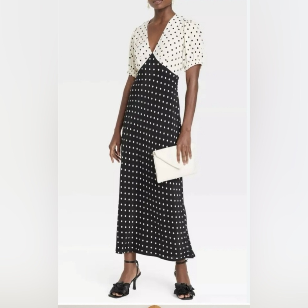 A New Day Black and White Flutter Sleeve Midi Dress